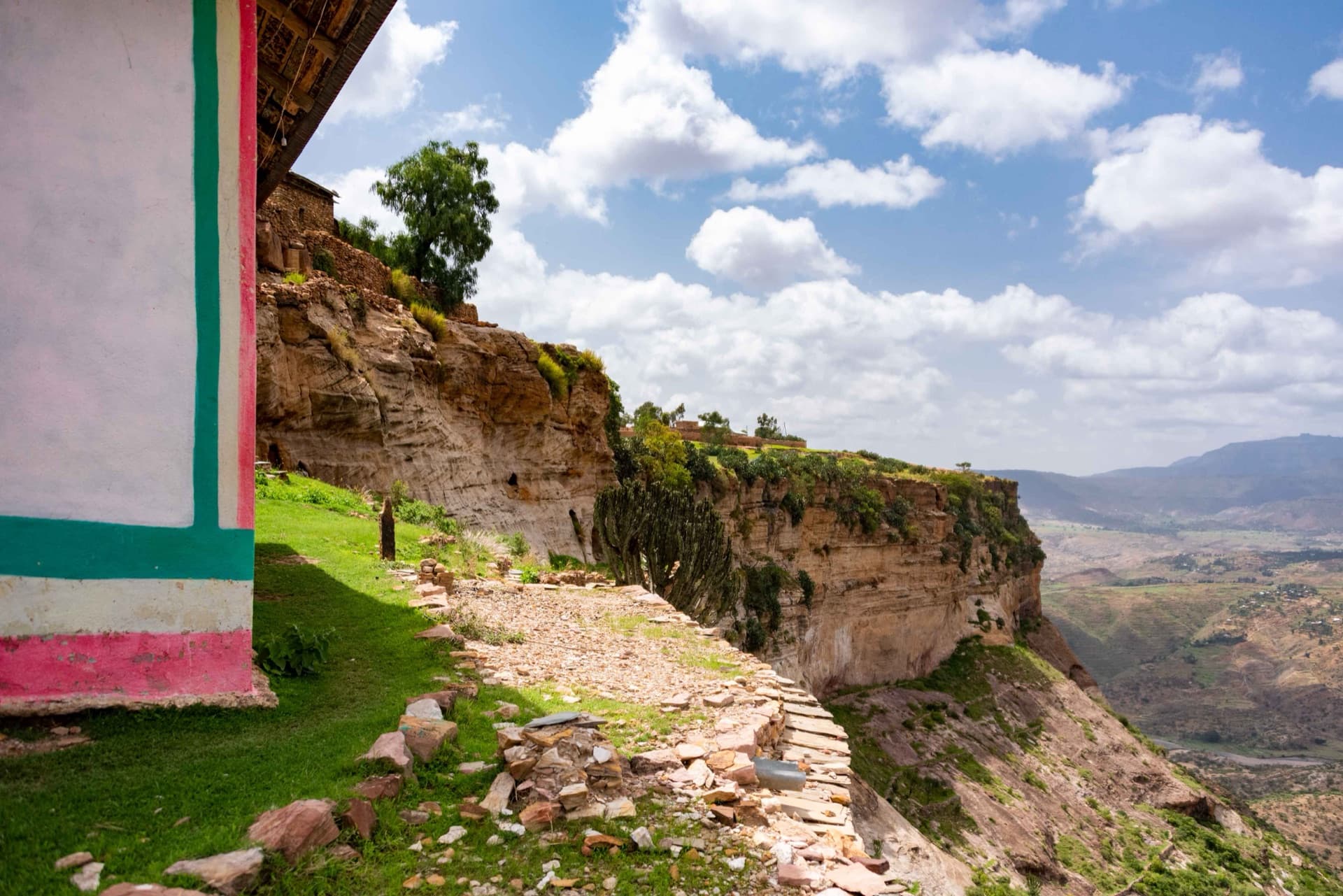 The vast Tigray highlands beyond the sheer cliffs beside the monastery