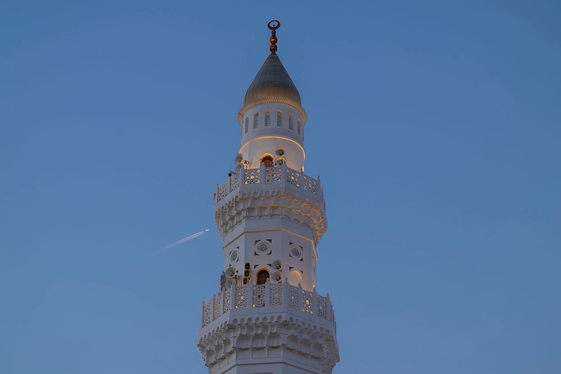 A white minaret of Quba Mosque