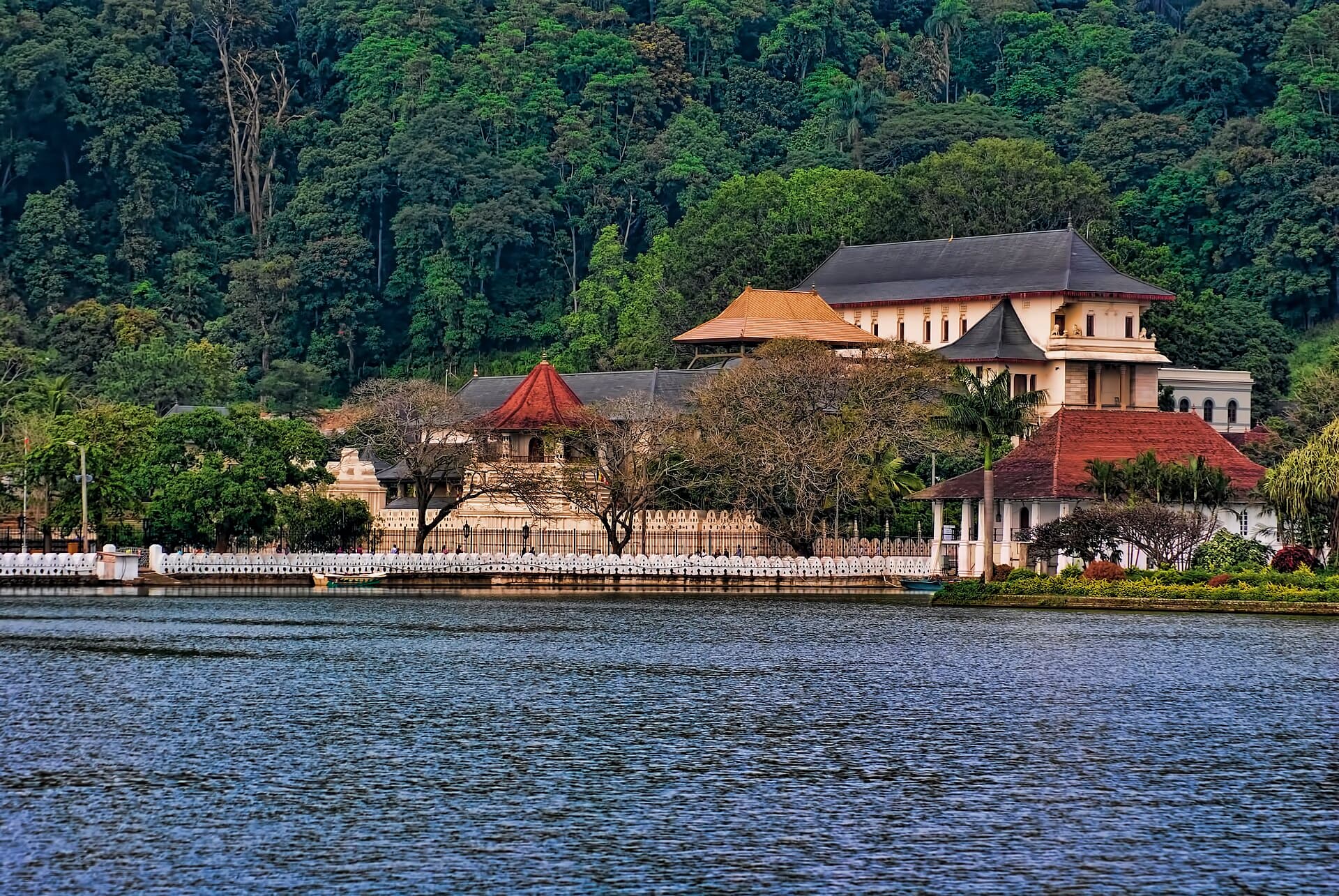 The white temple reflected in the lake