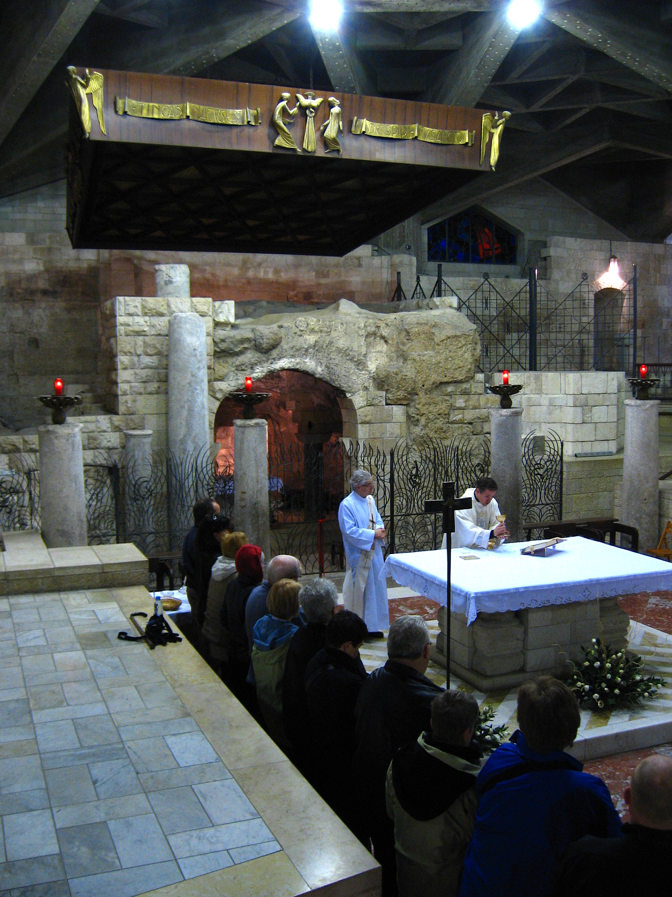 The grotto altar of the Annunciation, inscribed 'Here the Word was made flesh'