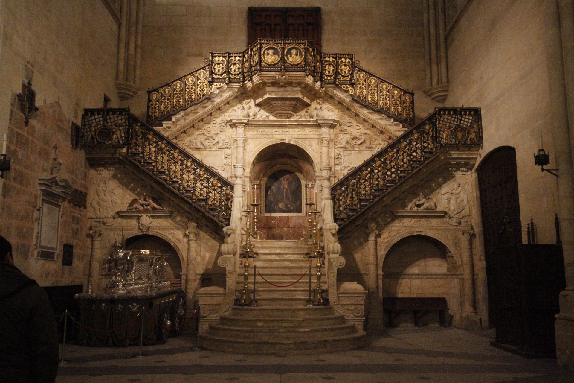 The Golden Staircase of Burgos Cathedral — a Renaissance double stair with gilded railings