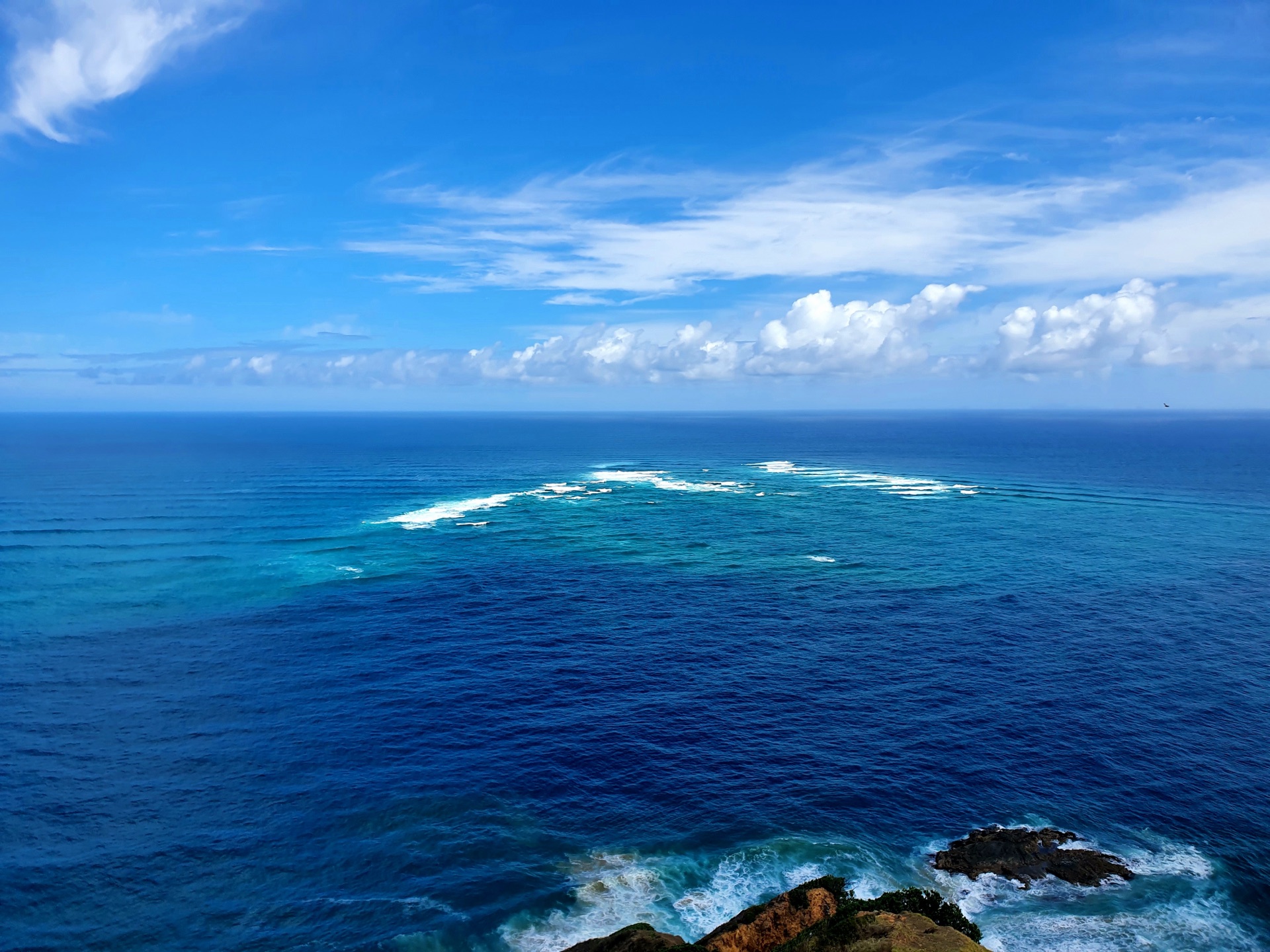 The white line of turbulence where the Tasman Sea and the Pacific meet off Cape Reinga