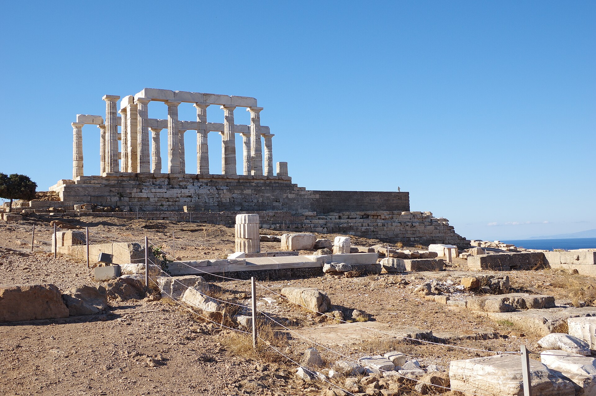 The Temple of Poseidon on the cape with the Aegean Sea opening to the right