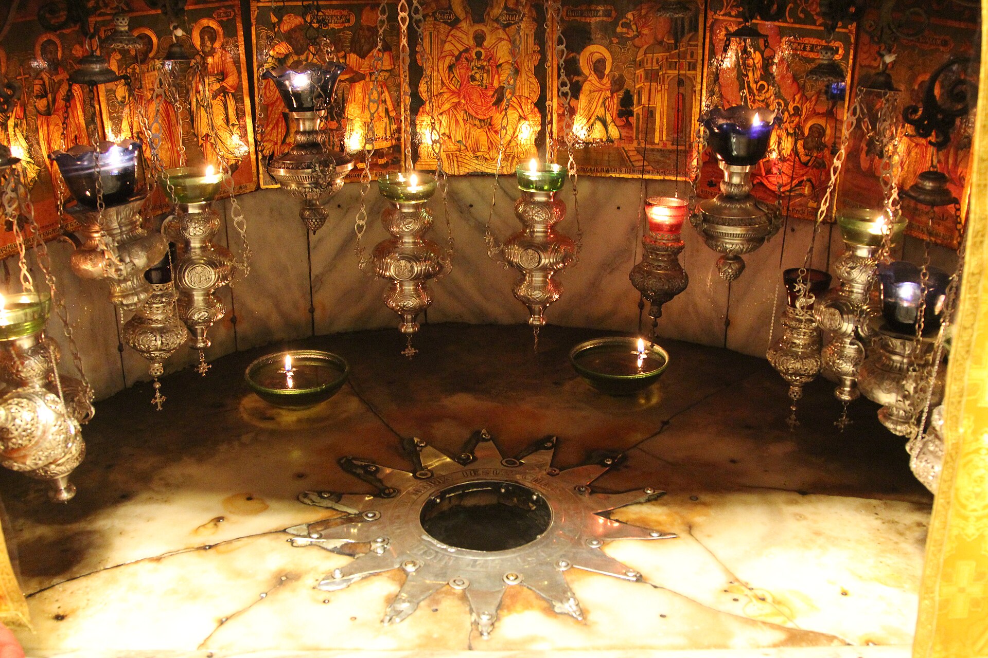 The silver star altar in the Grotto of the Nativity