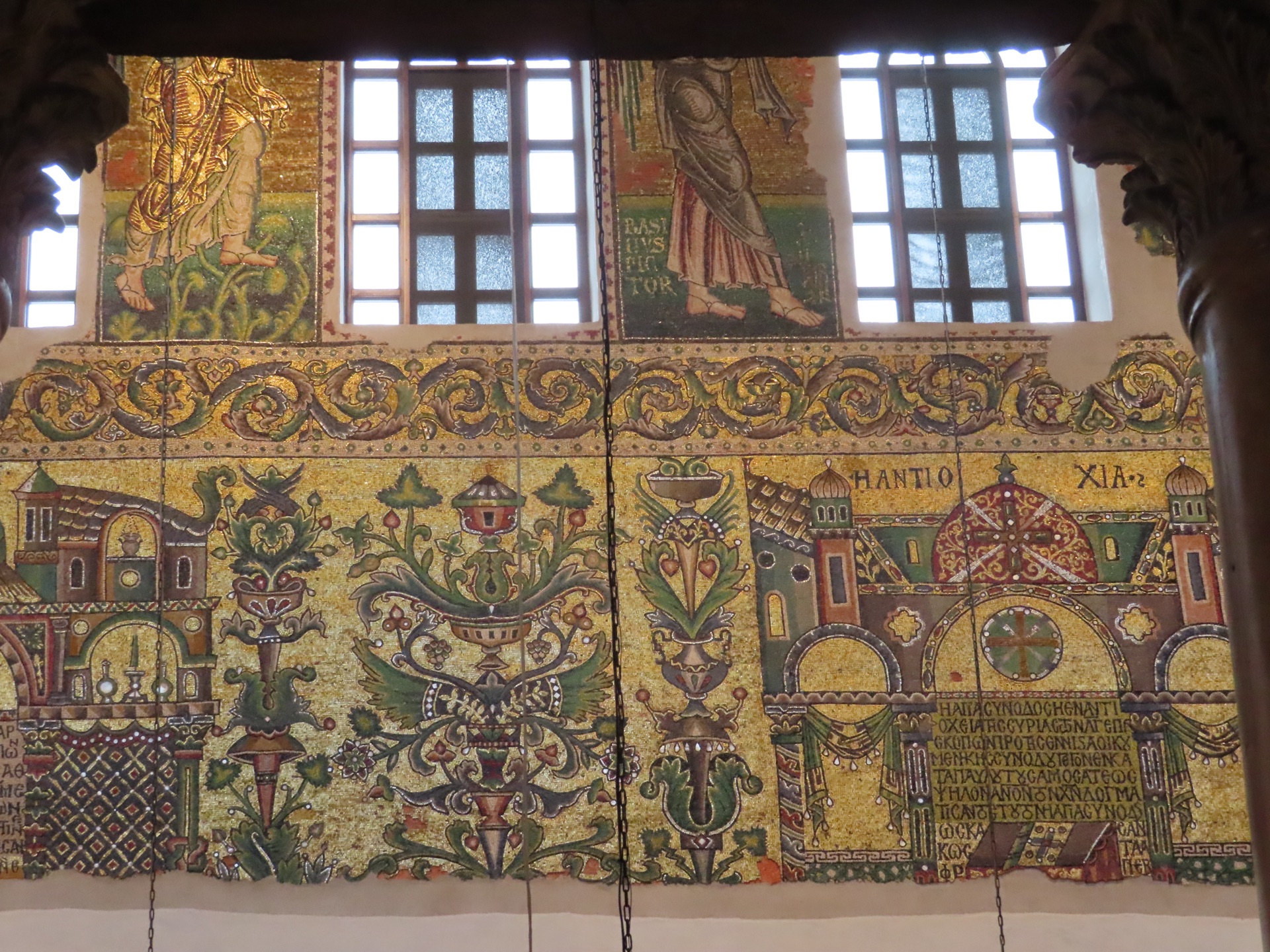 The gilded Crusader-era wall mosaics of the Church of the Nativity — angels and vine