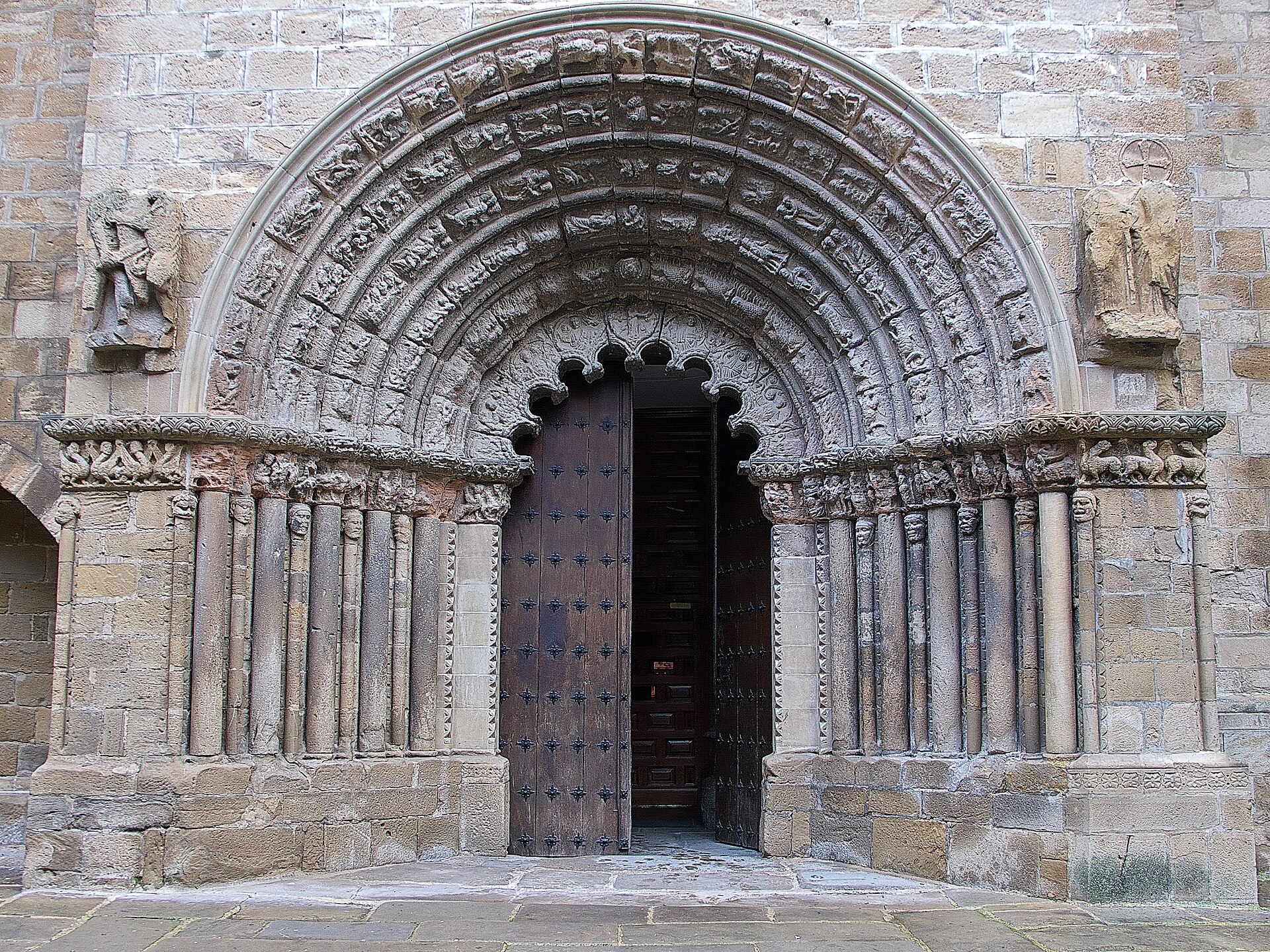 The carved Romanesque portal of the Church of Santiago