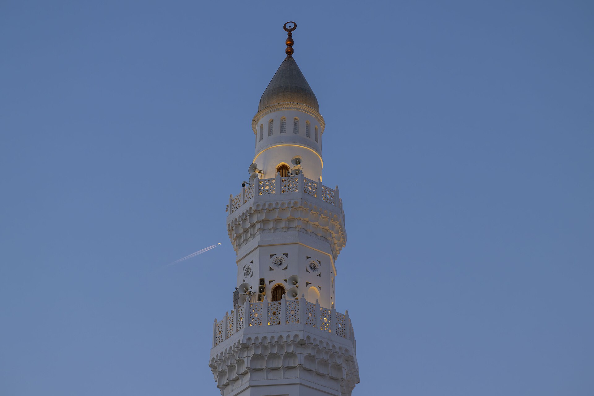 A white minaret of Quba Mosque