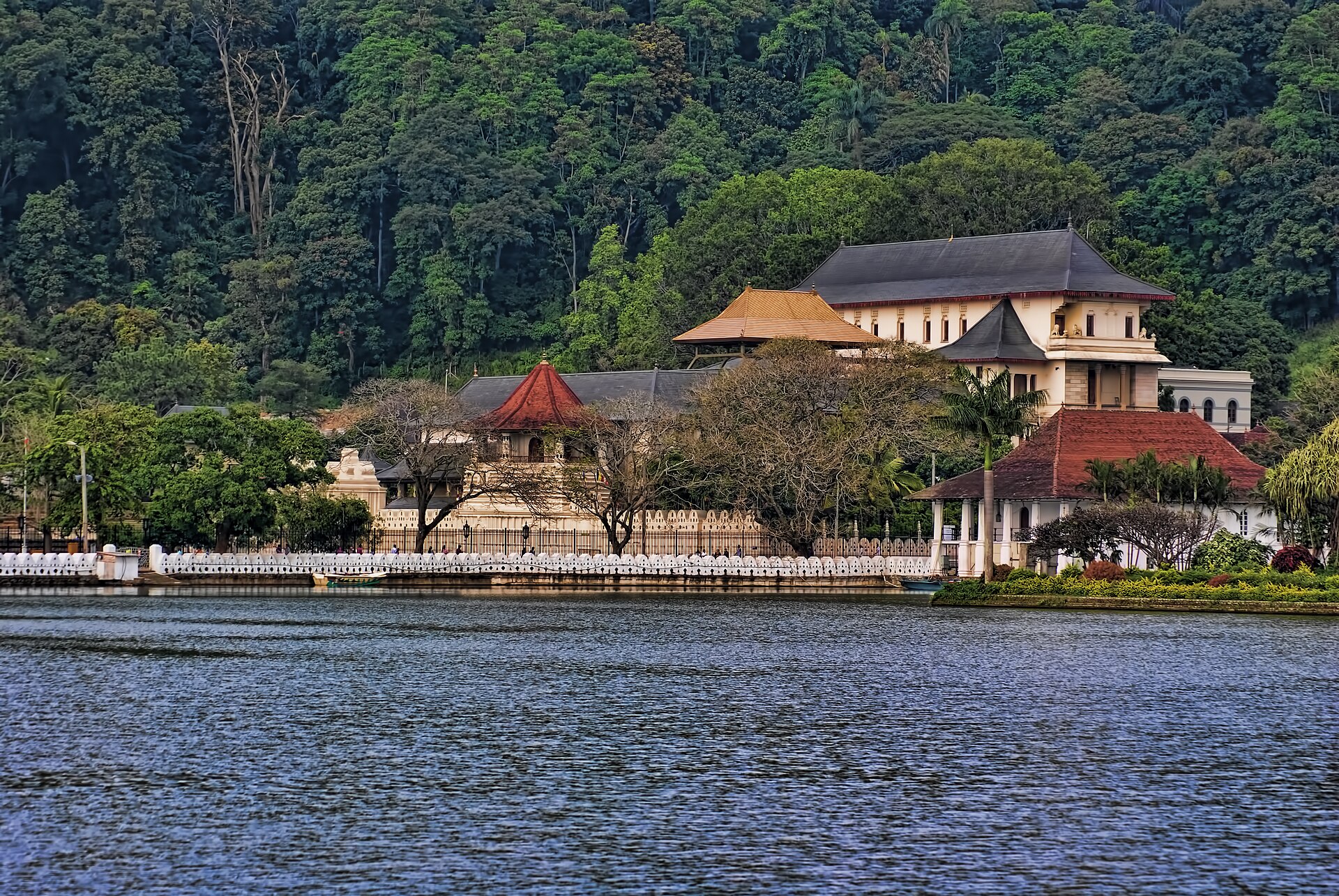 The white temple reflected in the lake