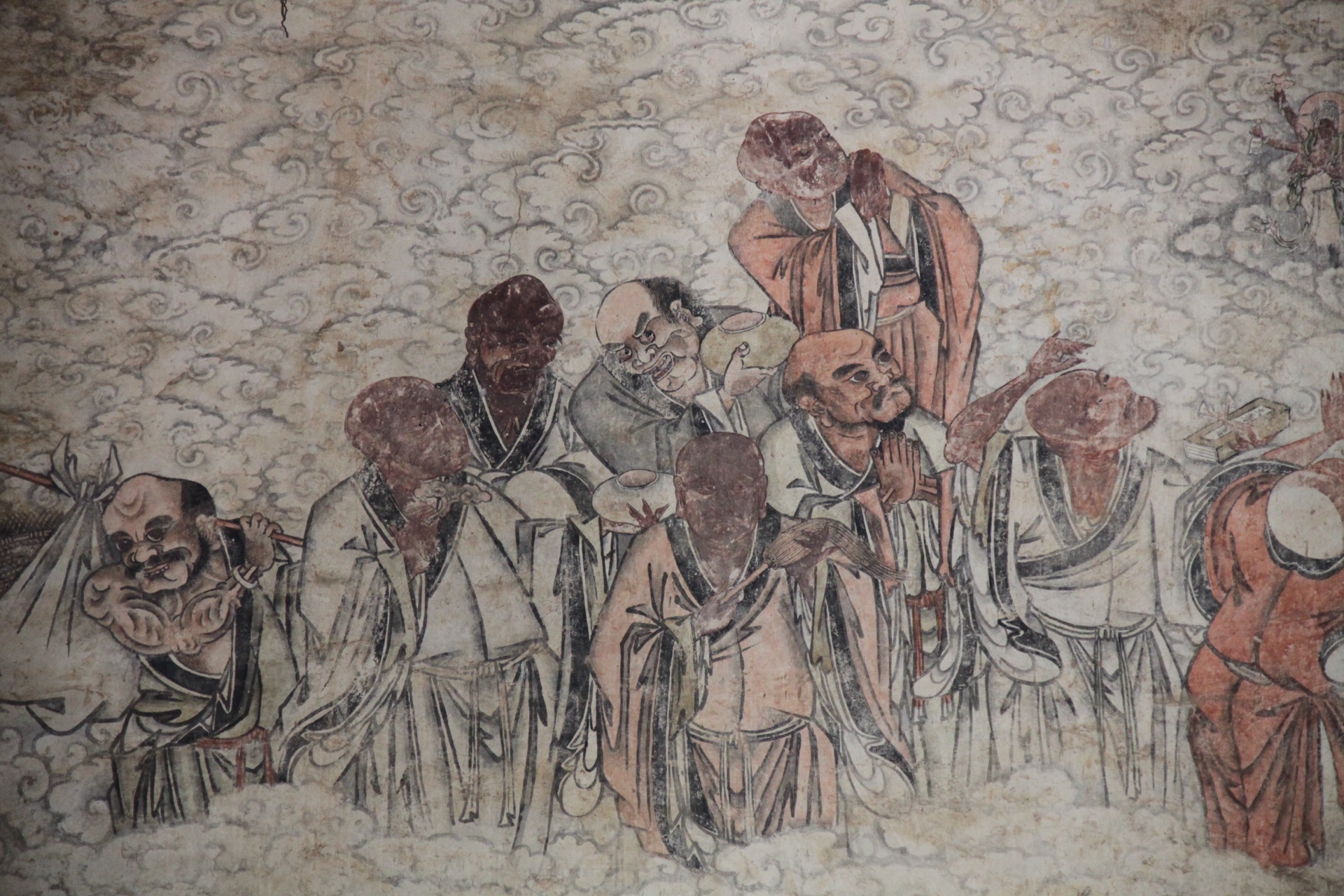 An old Shaolin fresco depicting the Five Hundred Arhats