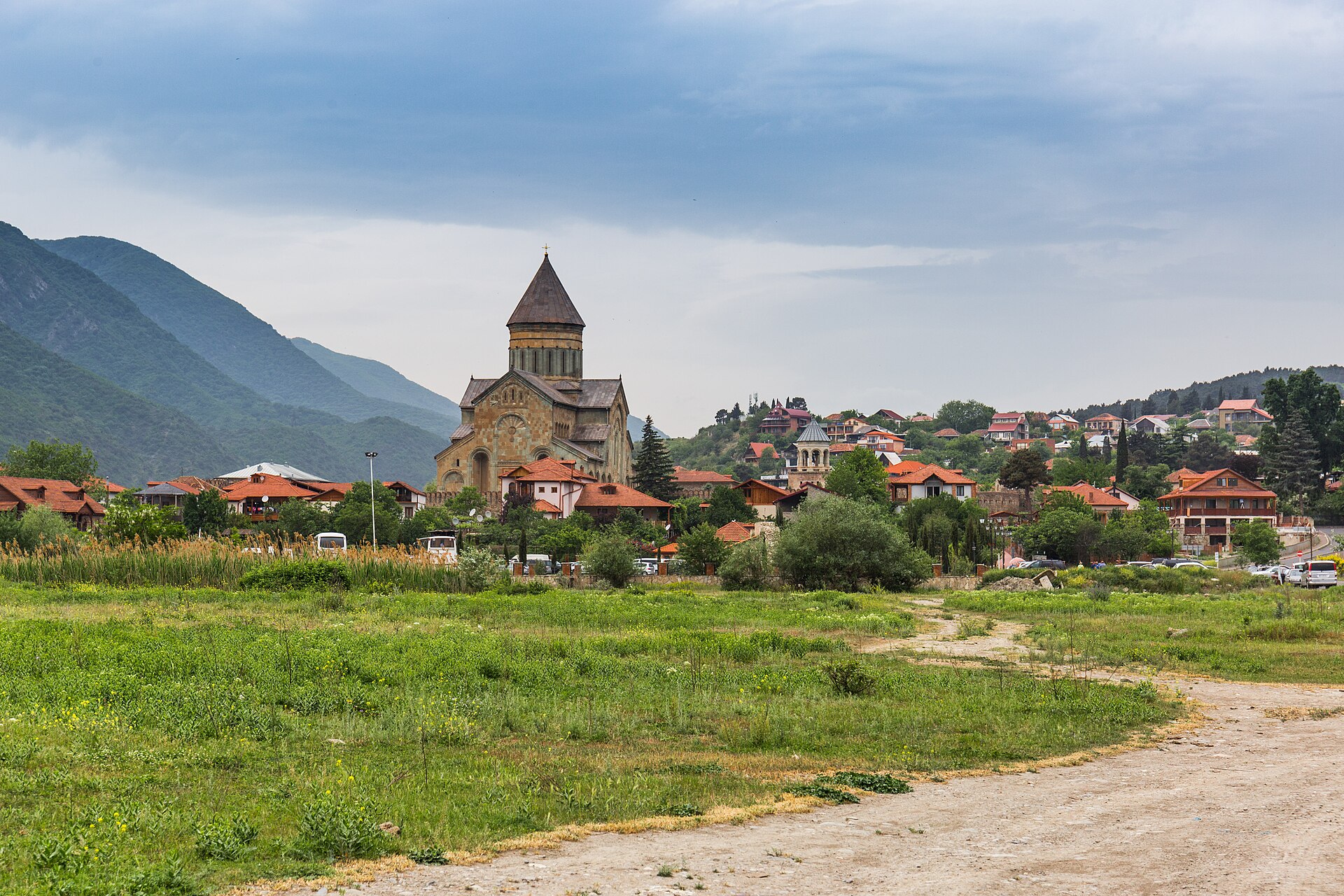 The town of Mtskheta and its cathedral cradled in the Caucasus foothills