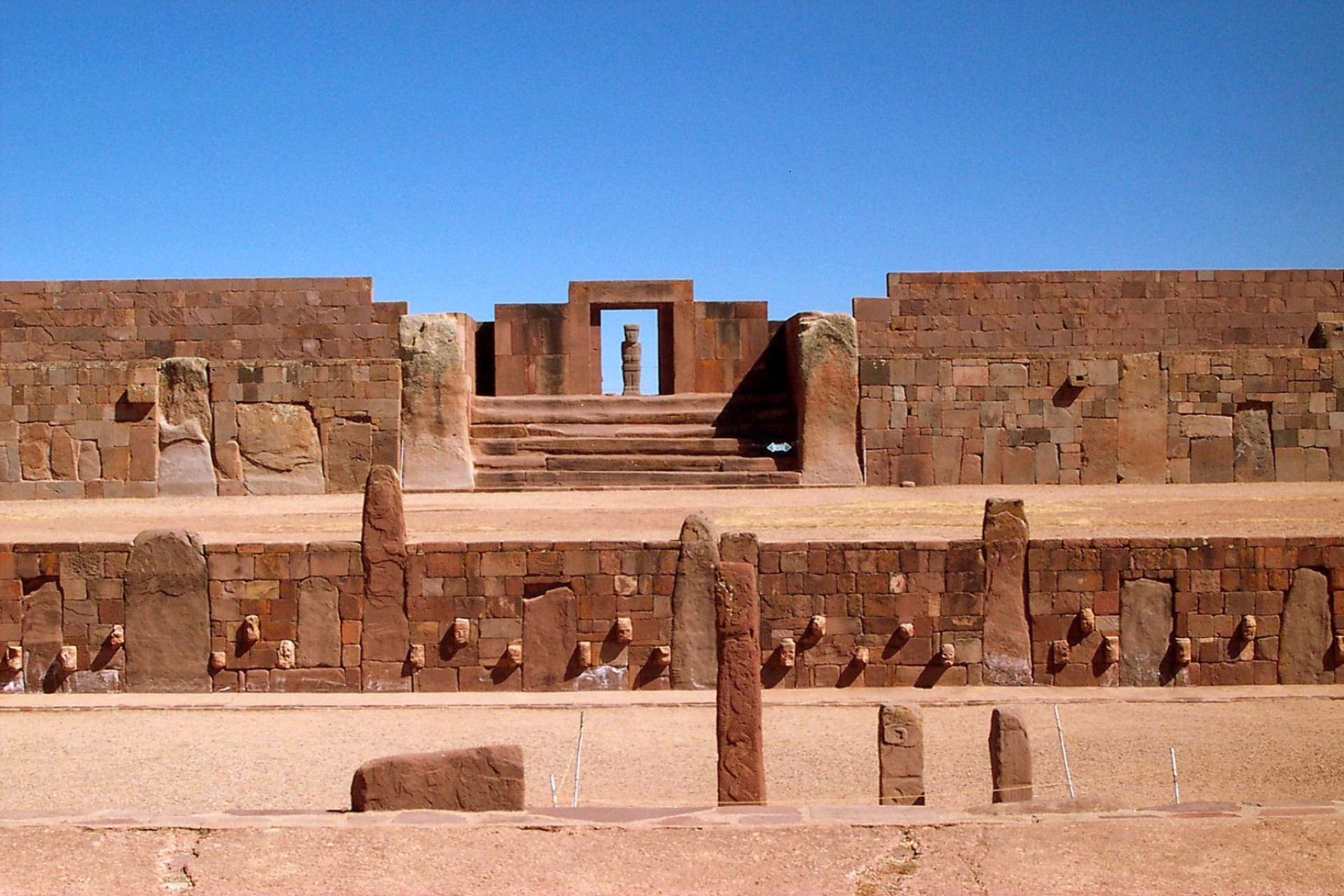 The axis of the temple: past the tenon-head wall, up to the Ponce Monolith framed in the gateway