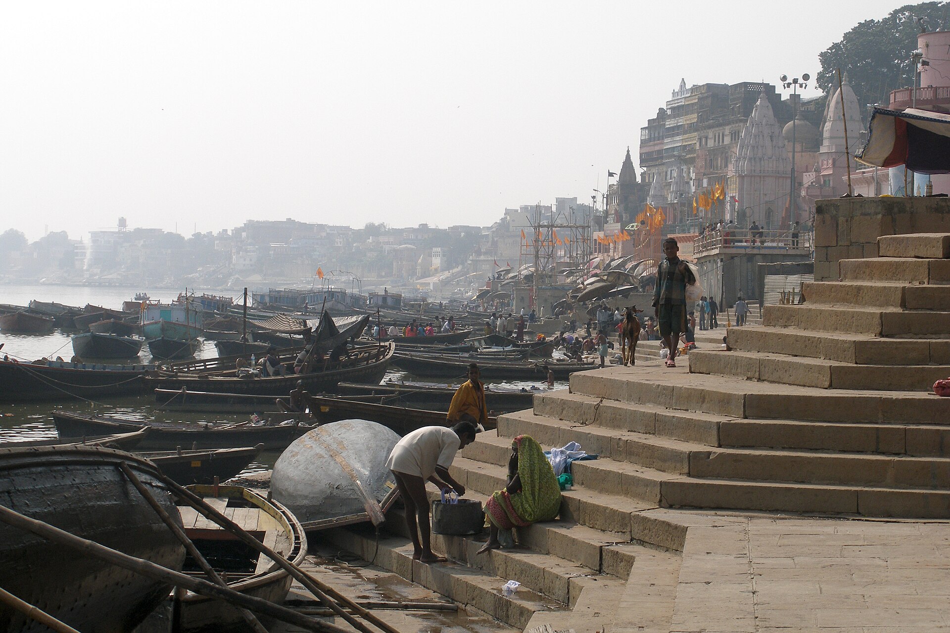 The ghats and temples of Varanasi lining the river